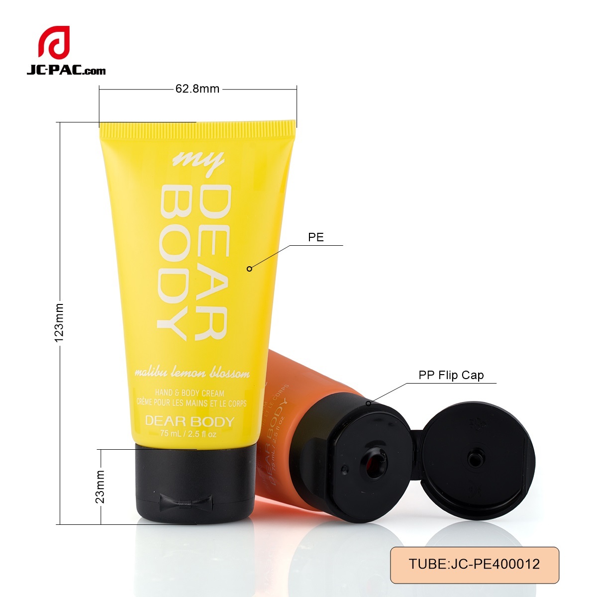 40mm Diameter Hand & Body Cream Packaging Tube Cosmetics Container 75ml 2.5 fl.oz Custom Color PE Tube