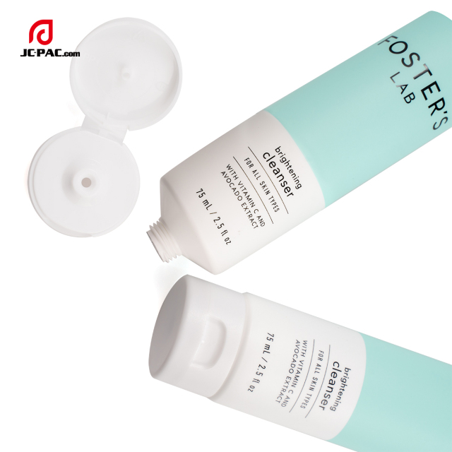 40mm Diameter 75ml 2.5 fl.oz Brightening Cleanser with Vitamin C Packaging Tube with Centered Flip Cap  White Cosmetics PE Tube