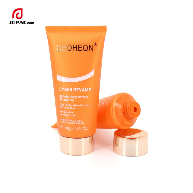 45mm Diameter Pure Tender White Nufrition Moisten Active Face Cream Tube Orange Design Cosmetics Packaging with Rose Gold Cap