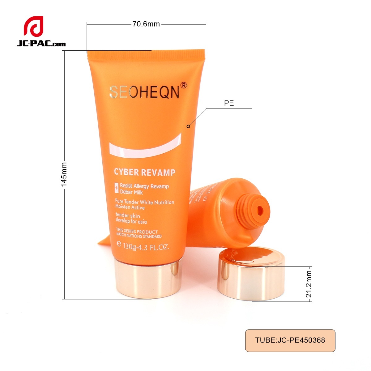 45mm Diameter Pure Tender White Nufrition Moisten Active Face Cream Tube Orange Design Cosmetics Packaging with Rose Gold Cap