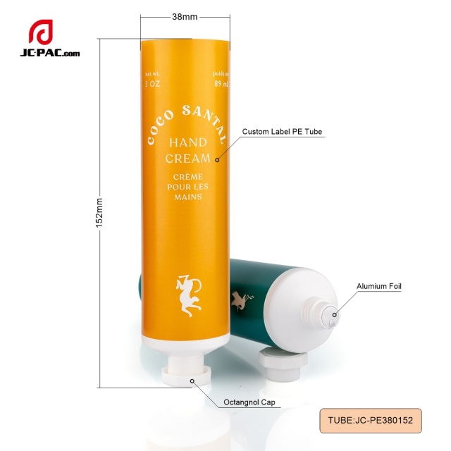 38mm Diameter Custom Hand Cream Tube Set with Octagonal Screw Cap Cosmetics Tube Packaging 3 oz 89ml