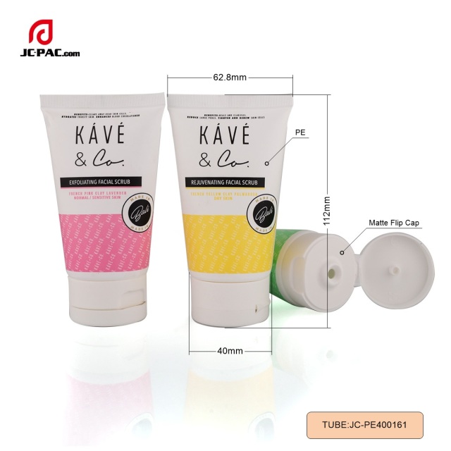 40mm Diameter Facial Scrub Tube White Cosmetics Packaging with Flip Cap Hand Cream Container 70g 80g 90g 100g