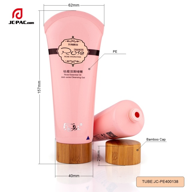 40mm Diameter Eco-friendly 100ml Empty Cosmetics Plastic Tubes for Cleanser with Wooden / Bamboo Cap Packaging