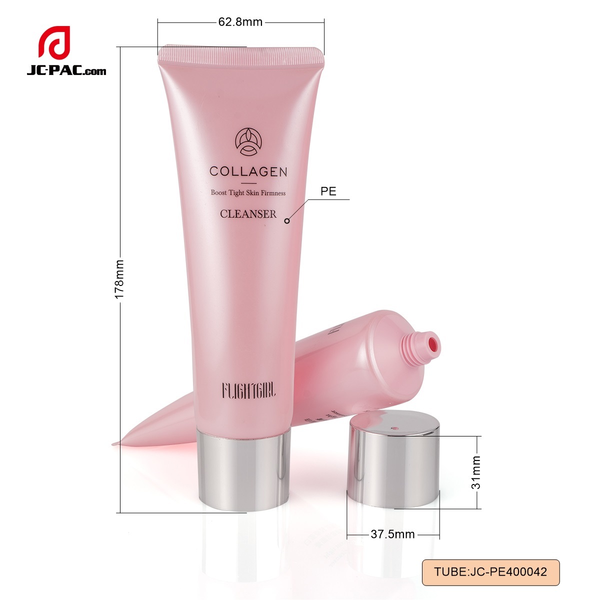 40mm Diameter Boost Tight Skin Firmness Facial Cleanser Packaging Pink Tube with Siliver Screw Cap