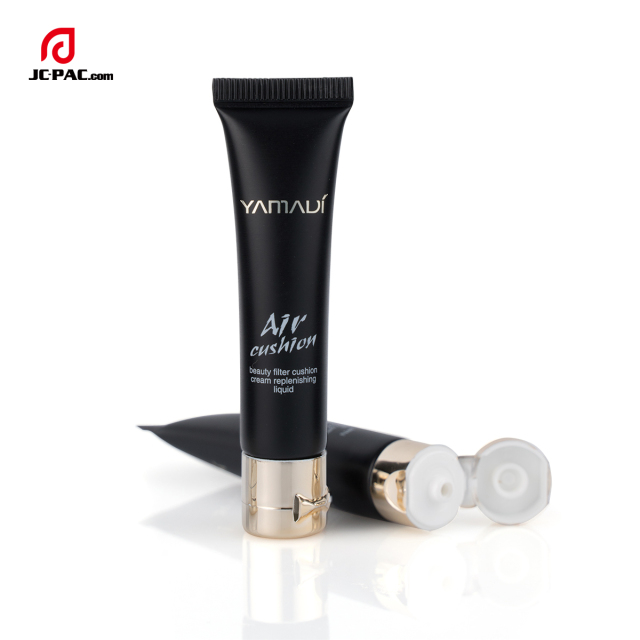 Matte Black Finished Soft Tube With Metalized Flip Cap Squeezable Plastic Tube For Liquid Foundation