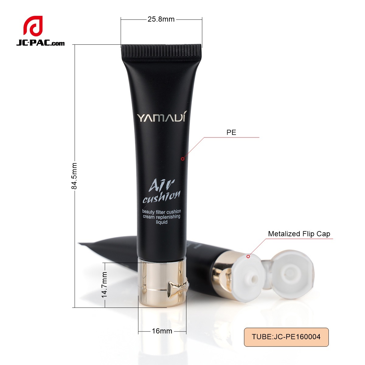 Matte Black Finished Soft Tube With Metalized Flip Cap Squeezable Plastic Tube For Liquid Foundation