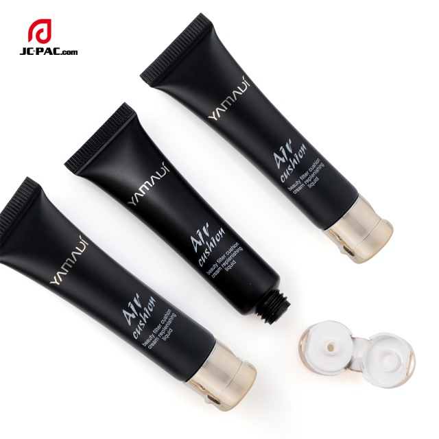 Matte Black Finished Soft Tube With Metalized Flip Cap Squeezable Plastic Tube For Liquid Foundation
