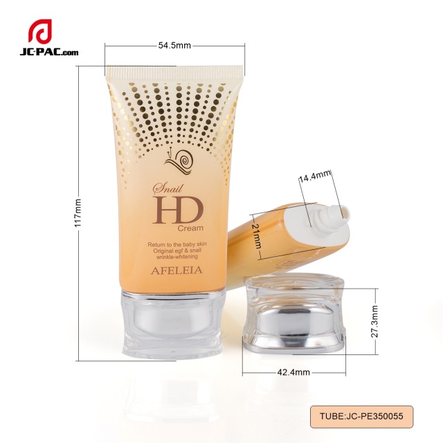 35mm Diameter Oval Snail Cream Packaging 40ml 50ml Cosmerics Face Cream Flat Container Plastic Tube with Oval Acrylic Cap