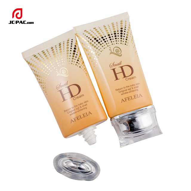 35mm Diameter Oval Snail Cream Packaging 40ml 50ml Cosmerics Face Cream Flat Container Plastic Tube with Oval Acrylic Cap