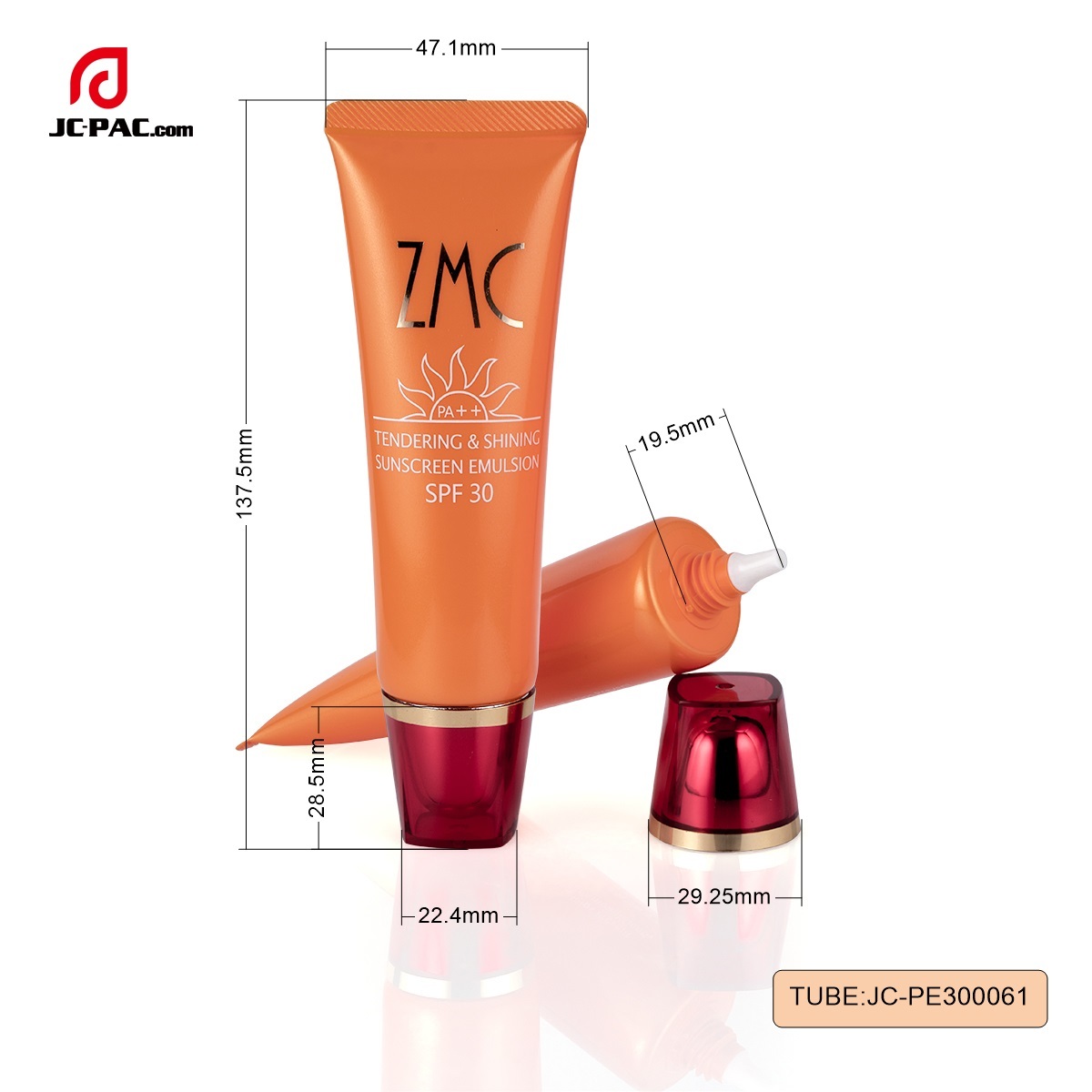 30mm Diameter SPF 30 Sunscreen Emulsion Plastic Tube with Nozzle Acrylic Cap