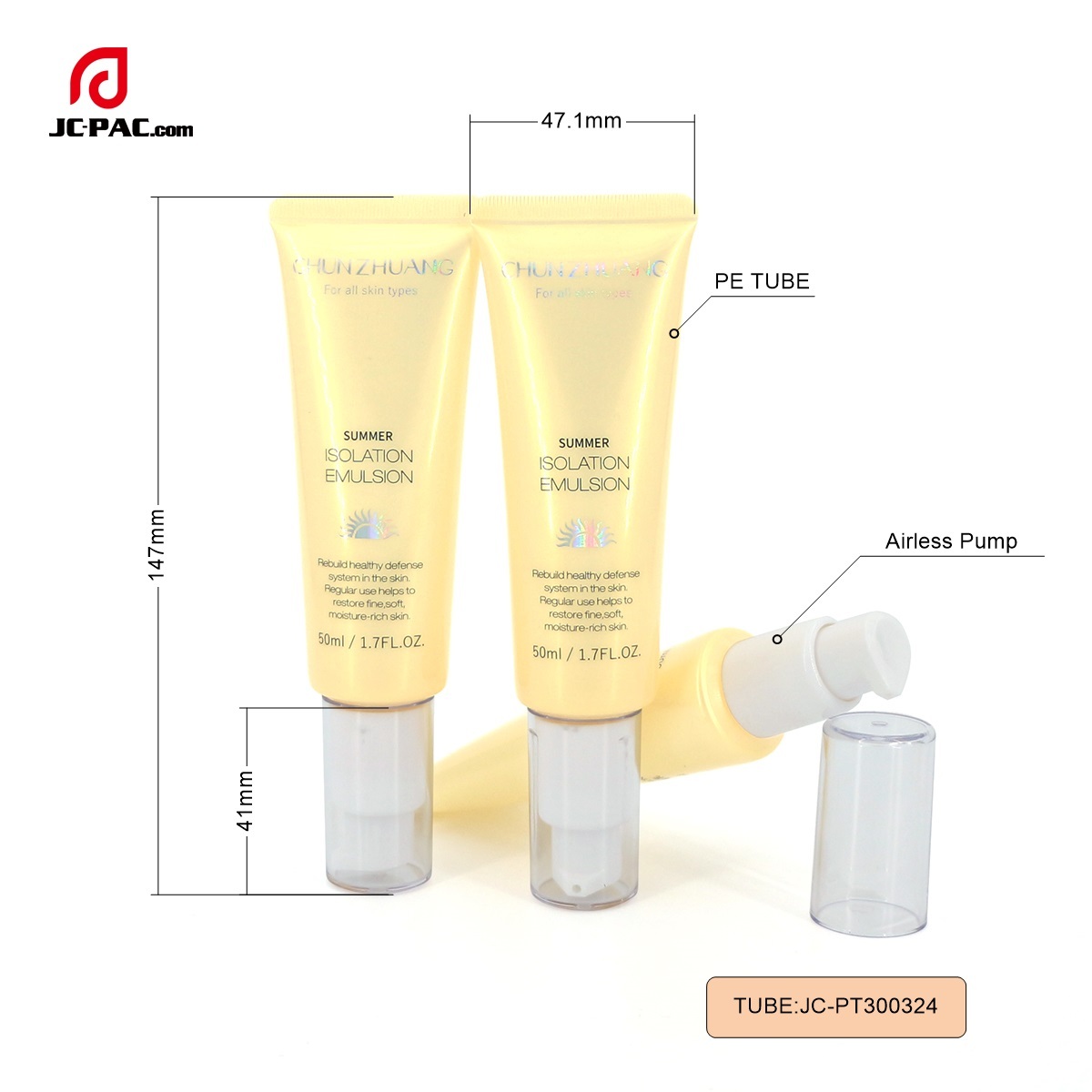 Cosmetic Tube Packaging with Airless Pump Sunscreen Cream Packaging Sun Bloack PE Screen Printing Sample 30g 40g Lotion Tube