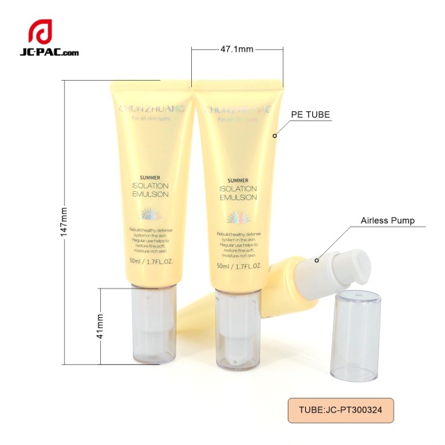 Cosmetic Tube Packaging with Airless Pump Sunscreen Cream Packaging Sun Bloack PE Screen Printing Sample 30g 40g Lotion Tube