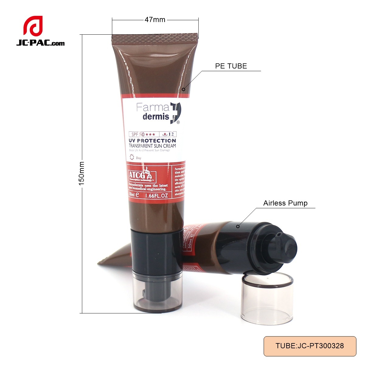 50ml Custom Empty Packaging BB Cream Sunscreen Tubes Skincare Squeeze Cosmetic Plastic Tube with Airless Lotion Pump