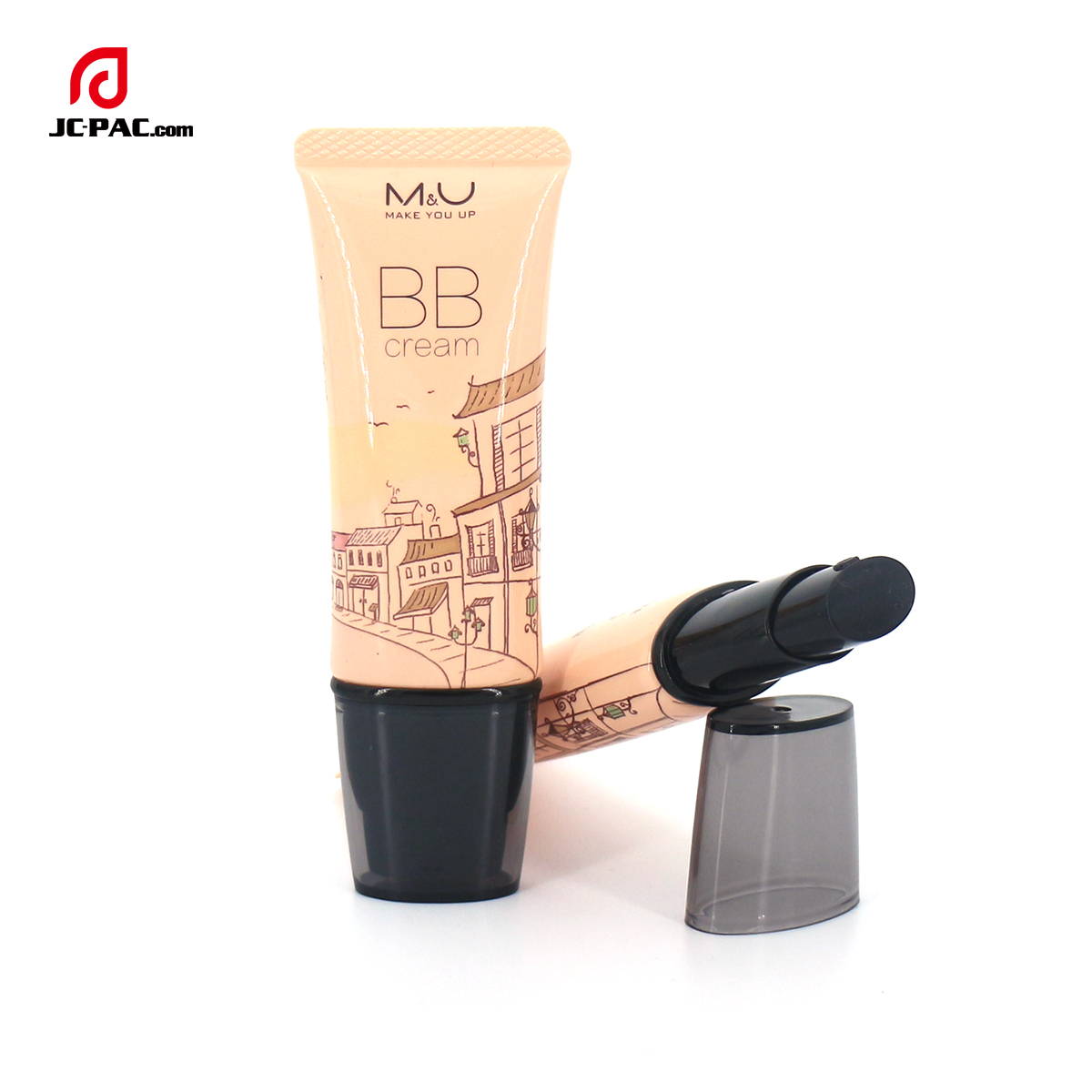 50ml Cosmetic Flat Tube with Pump Head Screen Printing for Lip Gloss BB Cream Liquid Foundation Sunscreen Plastic Packaging