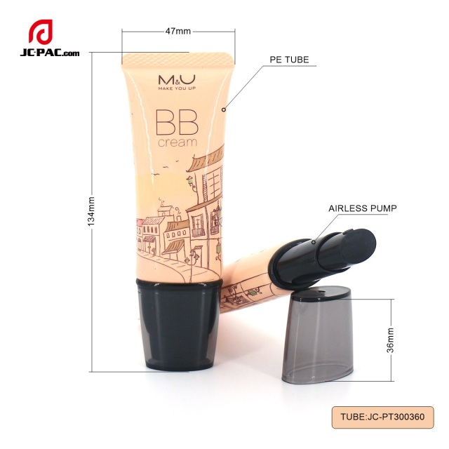 50ml Cosmetic Flat Tube with Pump Head Screen Printing for Lip Gloss BB Cream Liquid Foundation Sunscreen Plastic Packaging