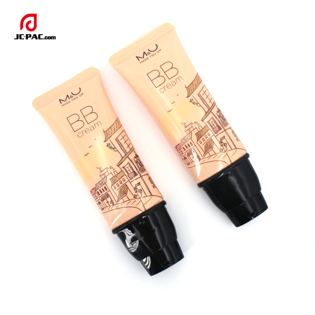 50ml Cosmetic Flat Tube with Pump Head Screen Printing for Lip Gloss BB Cream Liquid Foundation Sunscreen Plastic Packaging