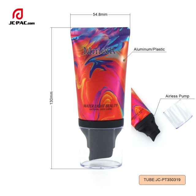 Airless Pump Tube for CC Cream Aluminum Plastic Pump Tube Manufacturer Aluminum Barrier Laminated Primer Packaging Tube 40g 50g