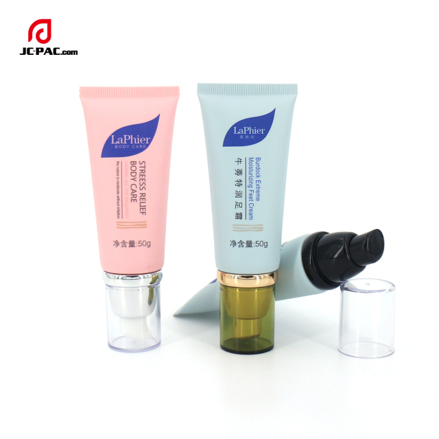 50g 60g Airless Pump Plastic Cosmetic Tube Empty Makeup BB Cream Packaging Plastic Tube with Pressed Pump Soft Squeeze PE Tube