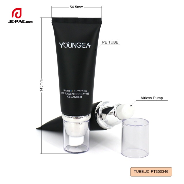 Wholesale Squeeze Airless Pump Tube Cosmetic Plastic Packaging Matte Black PE Tube 50g