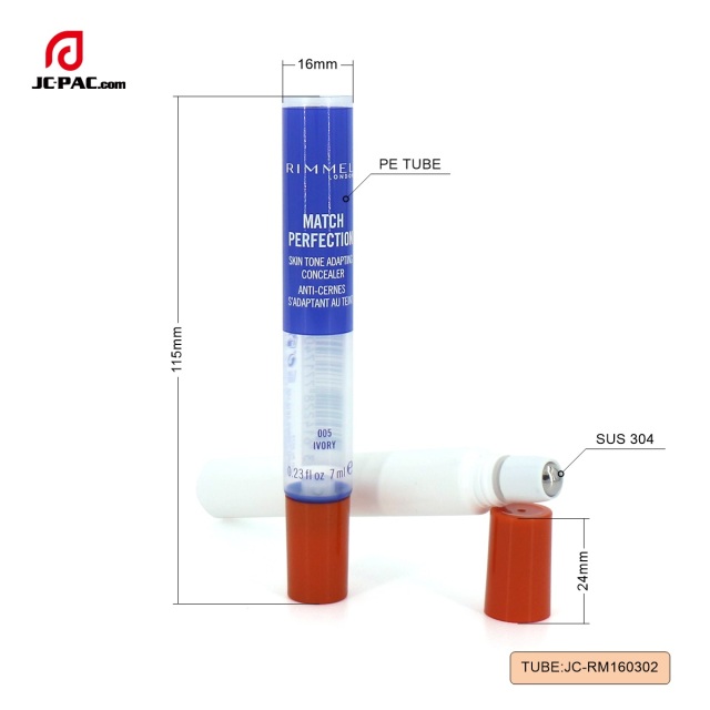 D16mm Empty Cosmetic Plastic Tube Eye Cream Tube With Single Stainless Roller Ball