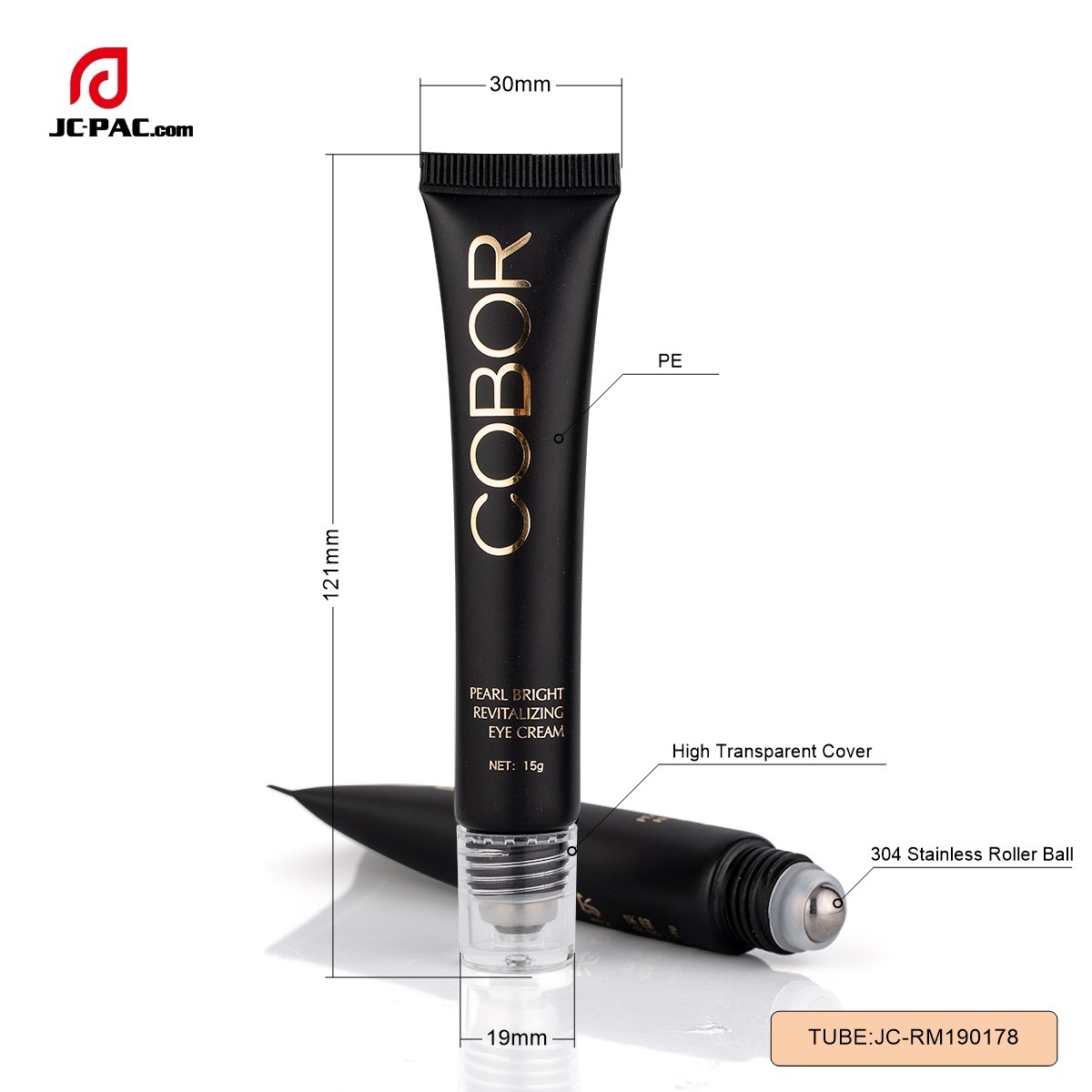 D19mm Matte Black Empty Plastic Tube Eye Cream Tube With Single Stainless Roller Ball