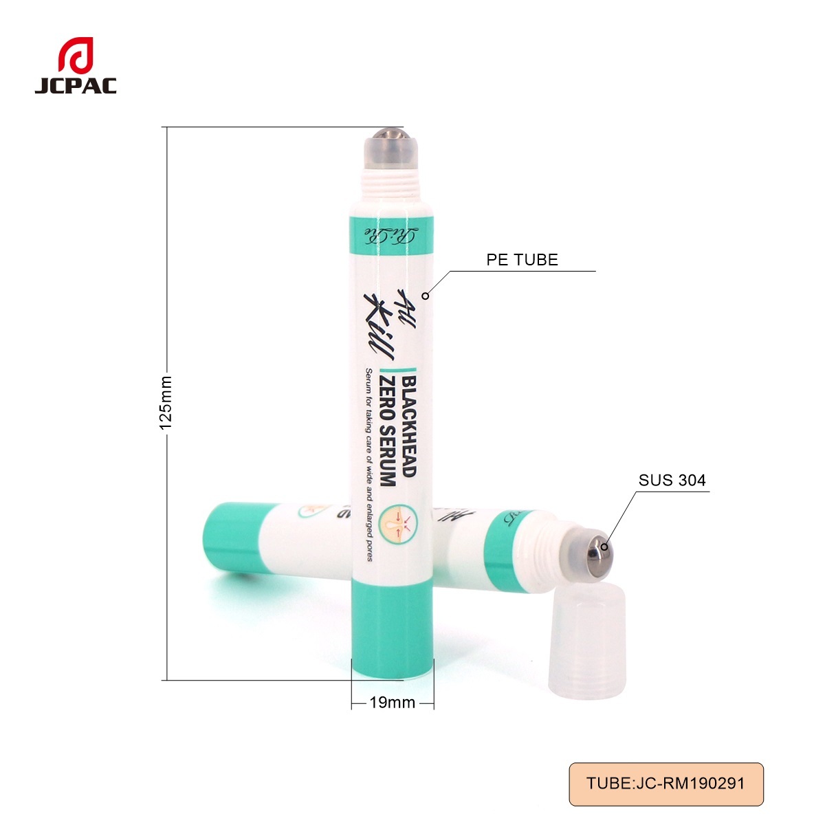D19mm Empty Soft Tube With Stainless Steel 15g Roller Ball Plastic Tube For Deep Pore Cleanser