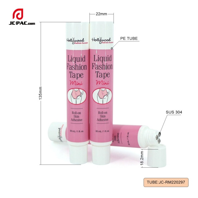 D22mm Empty Roller on Skin Adhesive Tube 30ml Skin Care Plastic Tube With 3 Roller Ball
