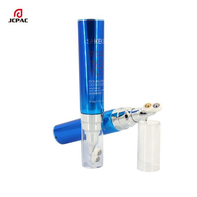 D30mm Cosmetic Airless Pump Aluminum Plastic Tube 30ml Facial Cream Tube With Massage Roller Ball