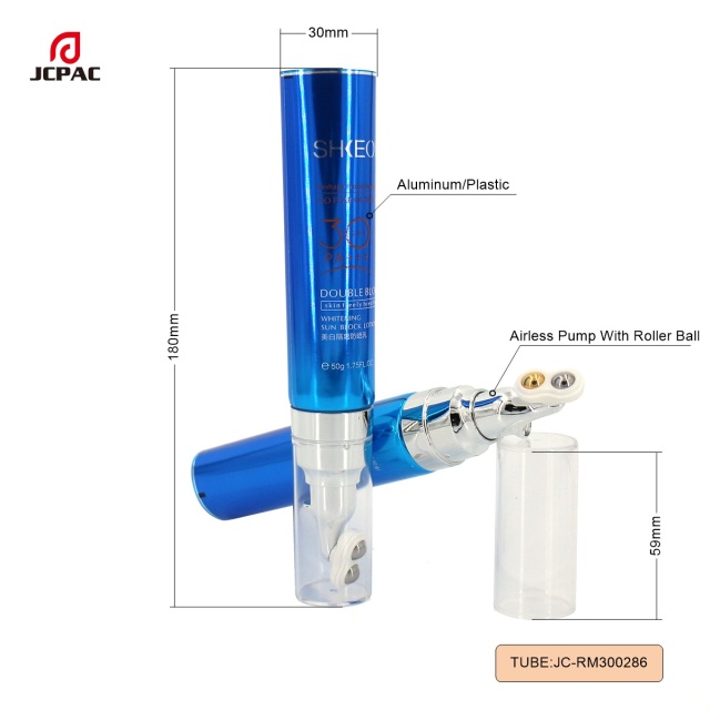 D30mm Cosmetic Airless Pump Aluminum Plastic Tube 30ml Facial Cream Tube With Massage Roller Ball