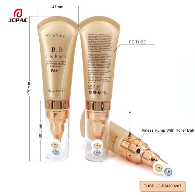 D30mm Cosmetic Airless Pump Plastic Tube 30ml Facial Moisturizing Essence Tube With Double Roller Ball