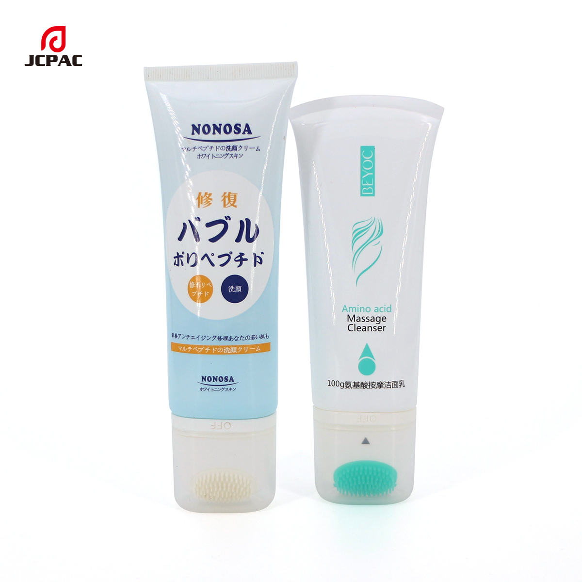 Empty Facial Cleaner Tube With On-Off Silicone And Roller Ball Massage Applicator