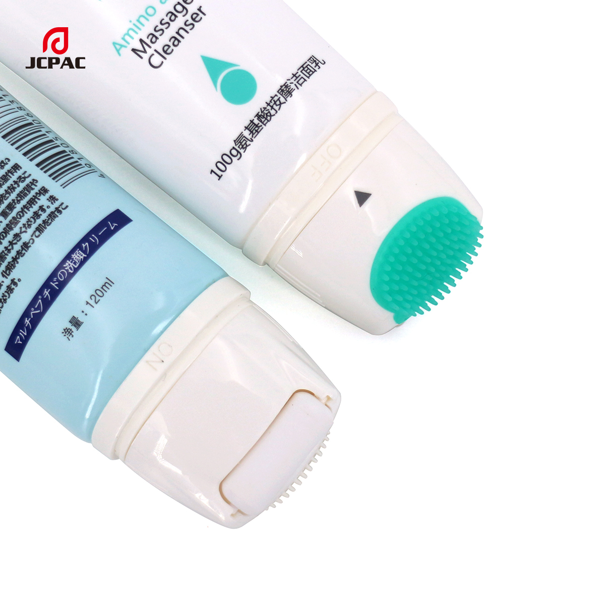 Empty Facial Cleaner Tube With On-Off Silicone And Roller Ball Massage Applicator