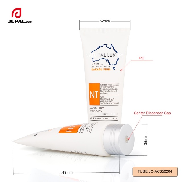 100gr Easy Open Cap Tube Cosmetic Plastic Center Dispense Tube Packaging Sunscreen Lotion