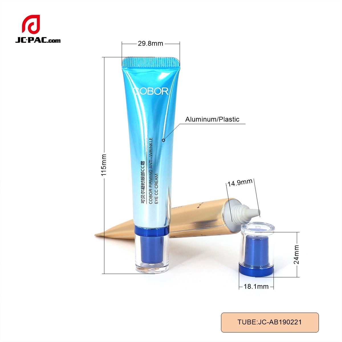 19mm Diameter Aluminum Plastic Tube Eye CC Cream Lifting Cream Packaging 10ml 15ml Laminated Cosmetics Tube with Acrylic Cap