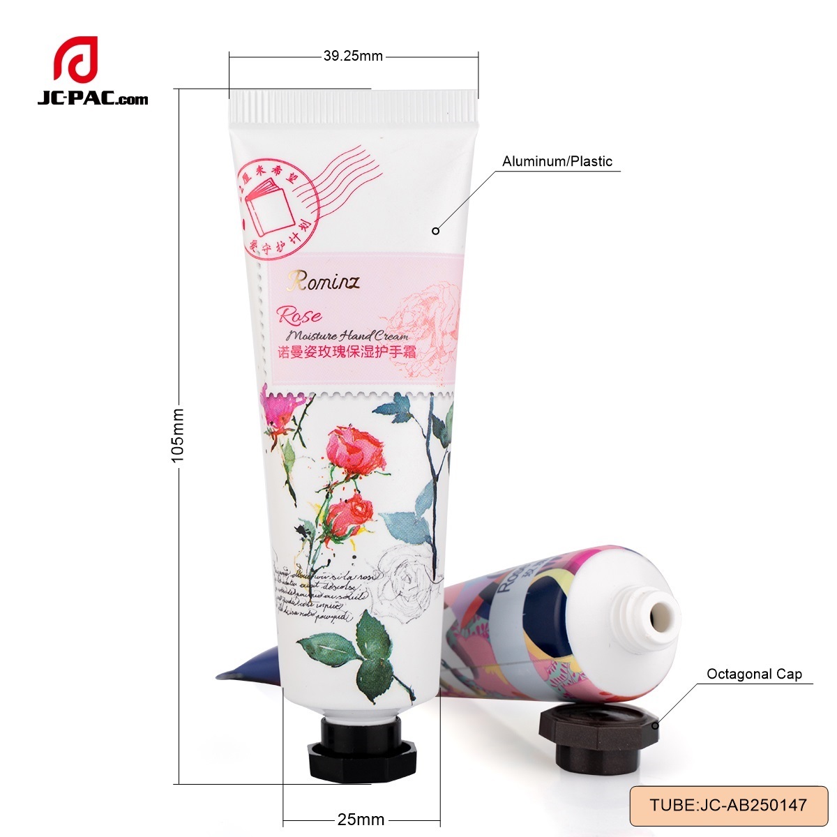 30g 40g Make Up Aluminum Plastic Collapsible Tubes With Black Octagonal Screw on Cap Hand Cream Lotion Cosmetics Packaging Tube