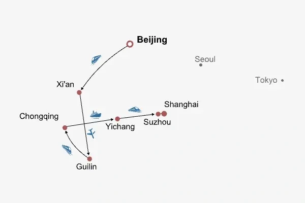15 Days Beijing - Xi'an - Guilin - Yangshuo - Guilin - Chongqing - Yangtze River Cruise - Yichang - Suzhou - Shanghai