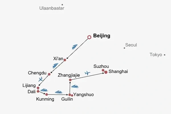 21 Days Private Tour of Beijing - Xi'an - Chengdu - Lijiang - Dali - Kunming - Guilin - Yangshuo - Guilin - Zhangjiajie - Shanghai - Suzhou - Shanghai