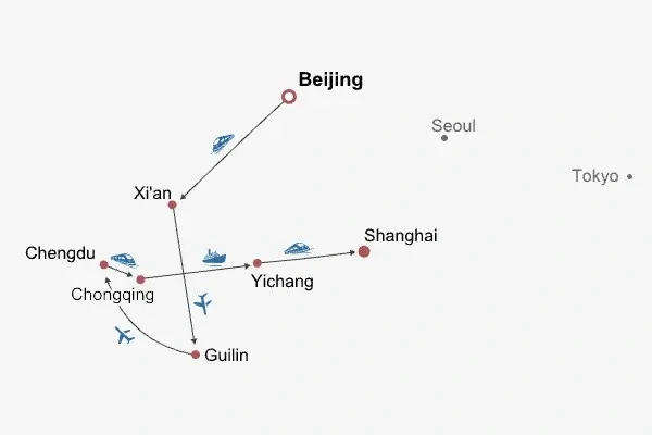 16 Days Private Tour of Beijing - Xi'an - Guilin - Yangshuo - Guilin - Chengdu - Chongqing - Yangtze River Cruise - Yichang - Shanghai