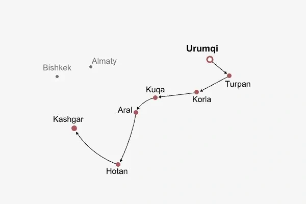 13 Days Private Tour of Urumqi - Turpan - Korla - Kuqa - Aral - Hotan - Kashgar