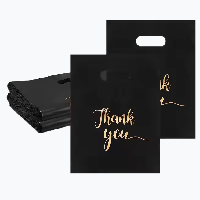 Reusable Plastic Shopping Bags with Die Cut Handles Boutique Bags for Small Business Retail Thank You Merchandise Bags