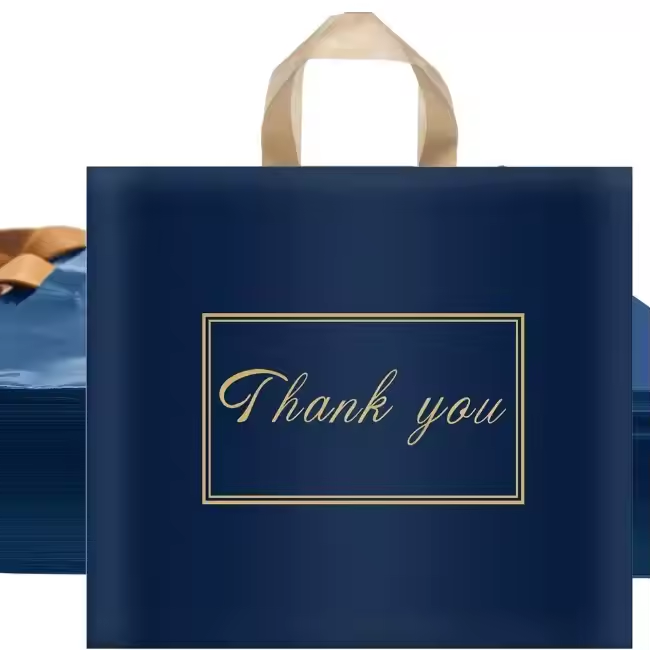 Thank You Merchandise Bags for Small Business Plastic Shopping Bags With Soft Loop Handles for Boutique Gifts Retail