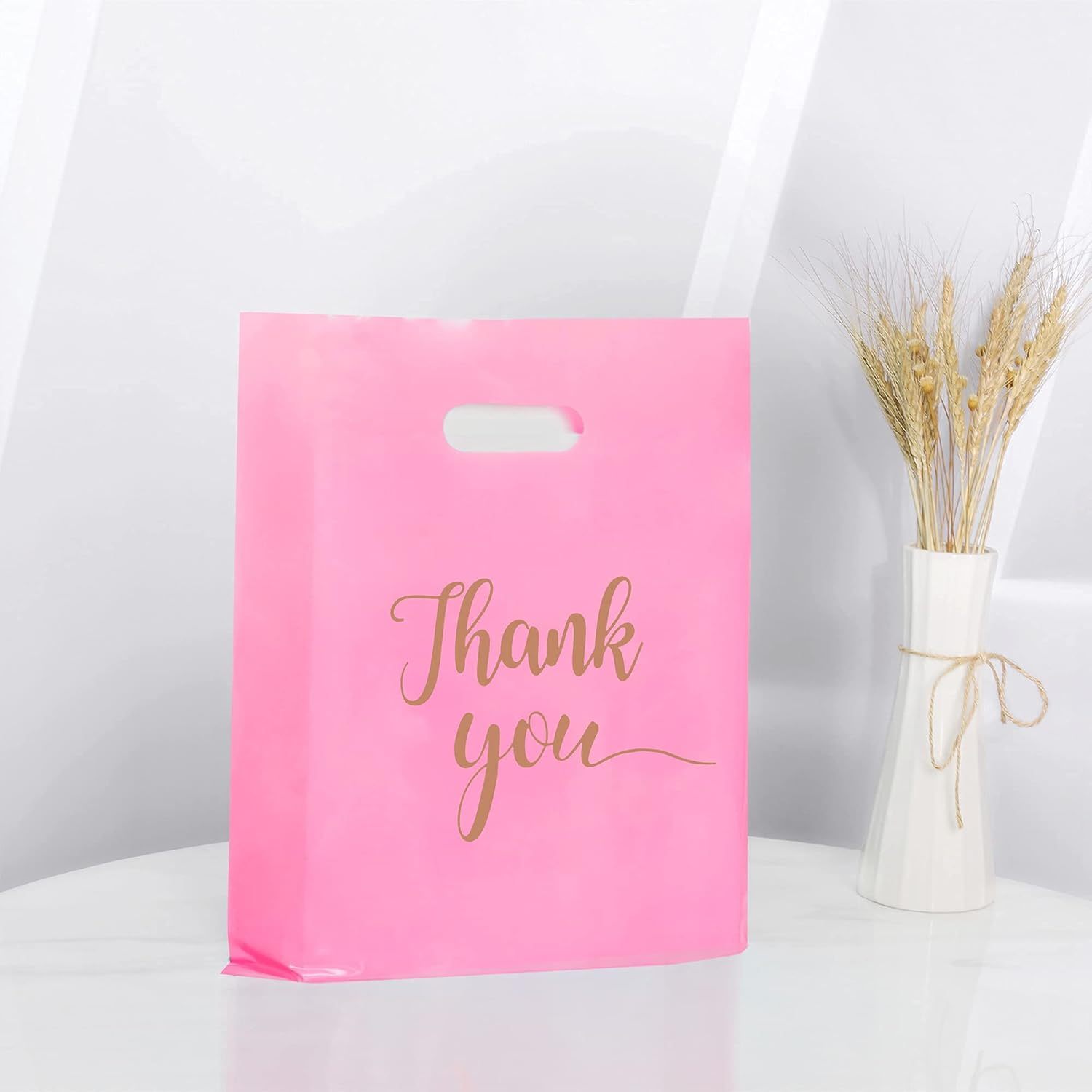 Custom Logo Printed Plastic Carry Bag Thank You Die Cut Handle Carry Shopping Packaging Bags for Boutique Retail Shopping