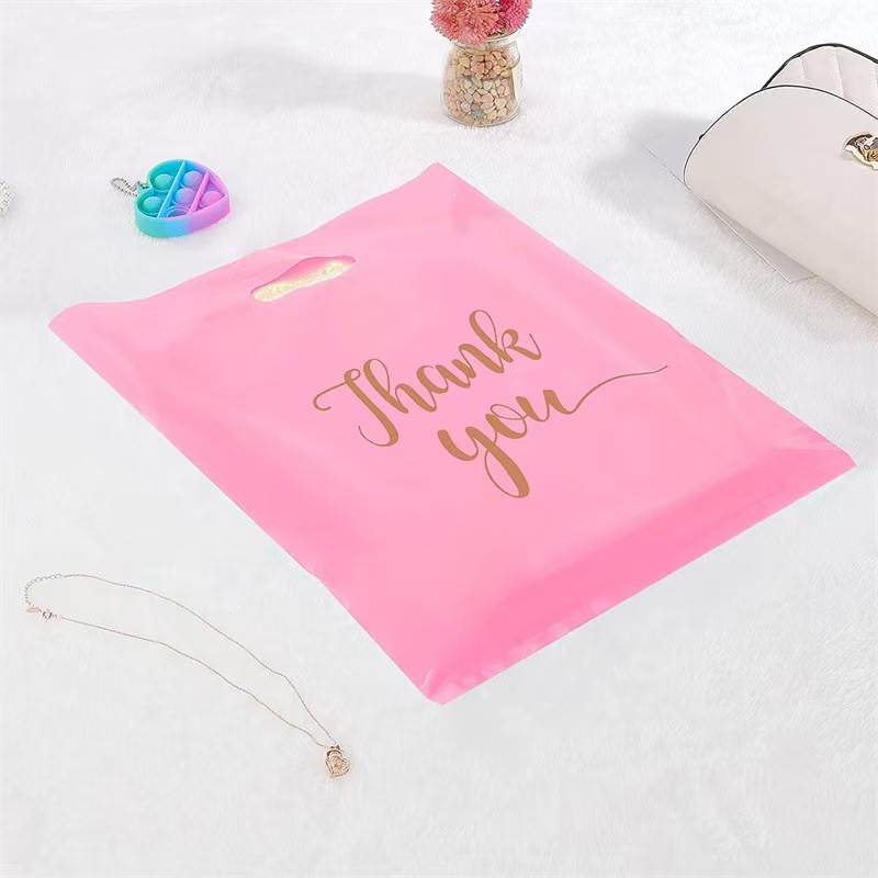 Custom Logo Printed Plastic Carry Bag Thank You Die Cut Handle Carry Shopping Packaging Bags for Boutique Retail Shopping