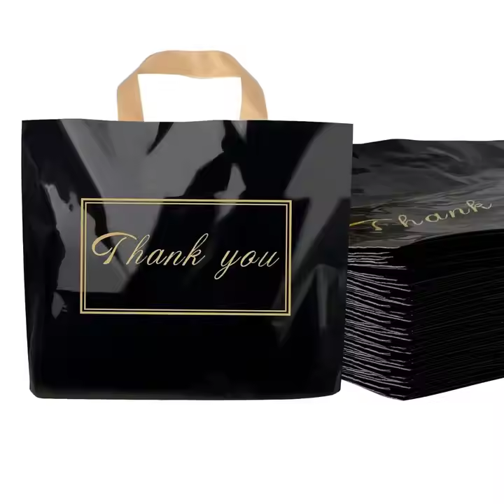 Thank You Merchandise Bags for Small Business Plastic Shopping Bags With Soft Loop Handles for Boutique Gifts Retail