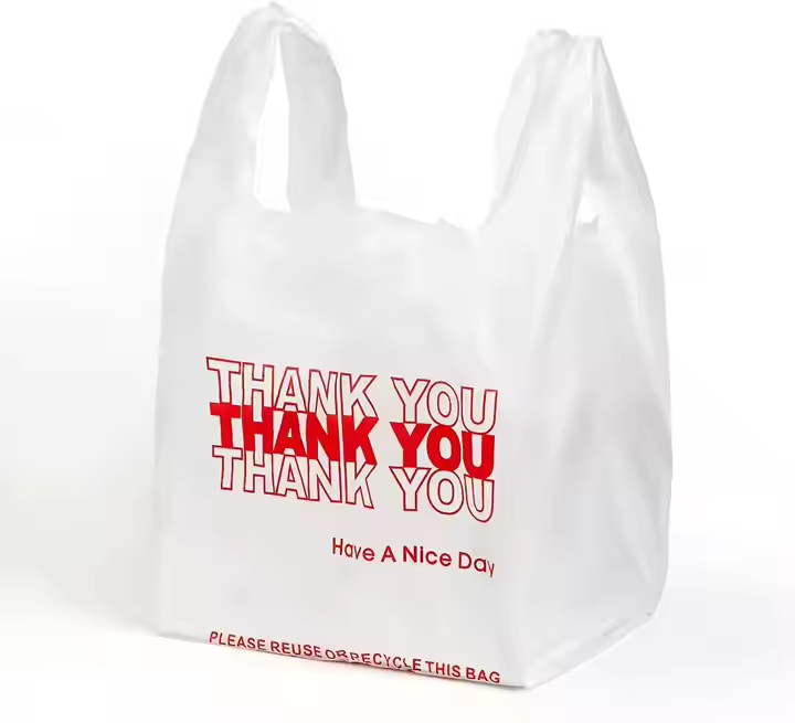 Large Strong White Thank You T Shirt Bags Plastic Grocery Bag for Small Business&Shopping