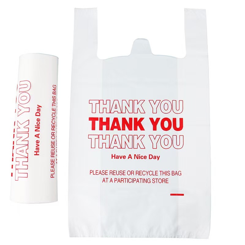 Large Strong White Thank You T Shirt Bags Plastic Grocery Bag for Small Business&Shopping