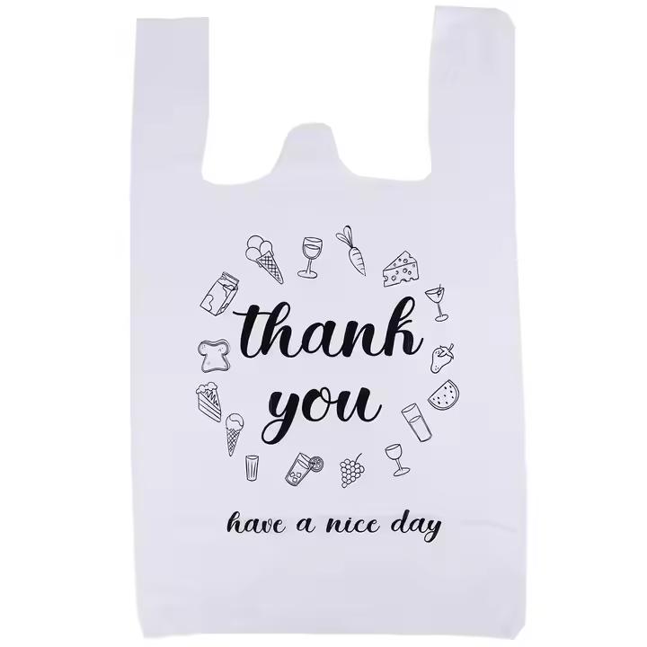 Custom Thank You Plastic Bags Plastic T Shirt Bags for Business Small Grocery Shopping Retail