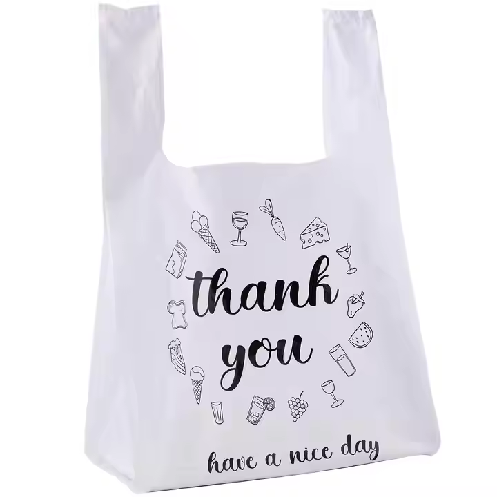 Custom Thank You Plastic Bags Plastic T Shirt Bags for Business Small Grocery Shopping Retail