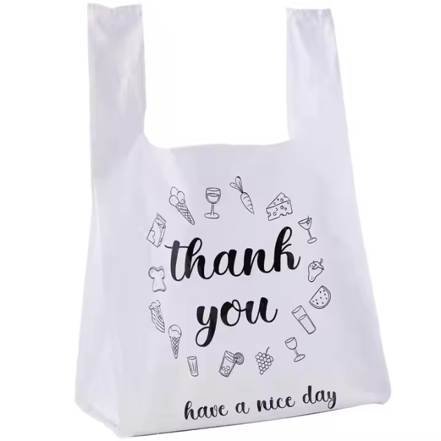 Custom Thank You Plastic Bags Plastic T Shirt Bags for Business Small Grocery Shopping Retail