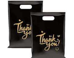 Custom Merchandise Bags Thank You Bags with Die Cut Handles Plastic Shopping Bags for Small Business Retail Boutique Gifts